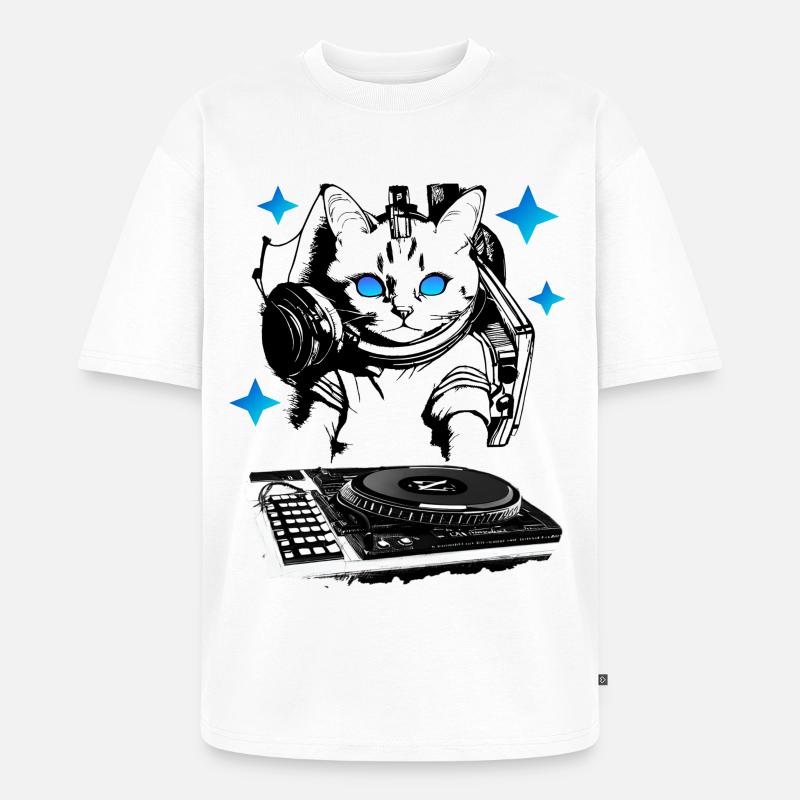 DJ Katze mit Mischpult - Unisex Premium Oversized Bio T-Shirt - Weiß