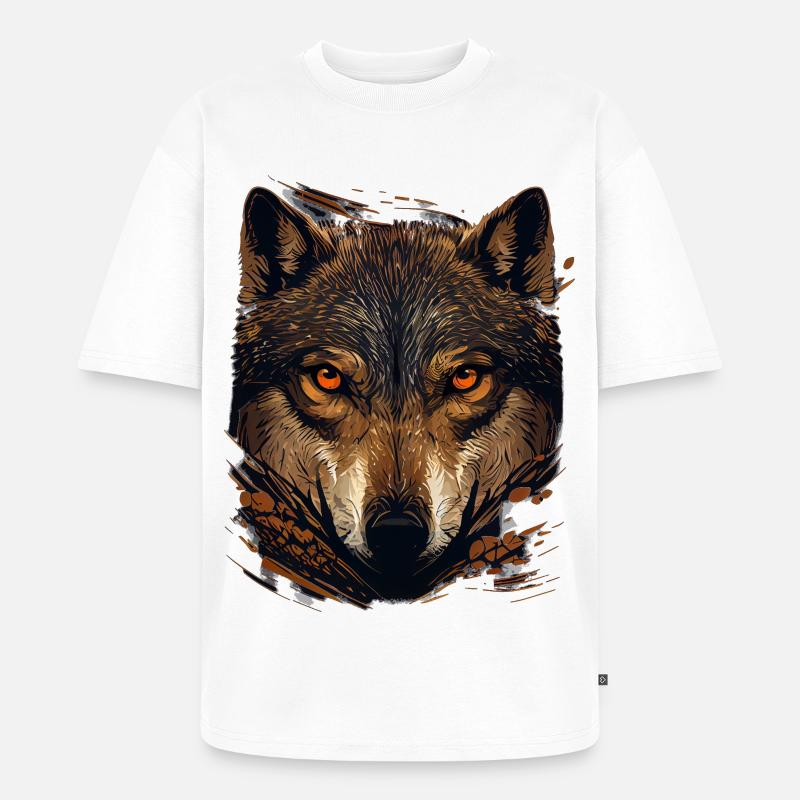 Wolfsblick im Herbstwald - Unisex Premium Oversized Bio T-Shirt - Weiß