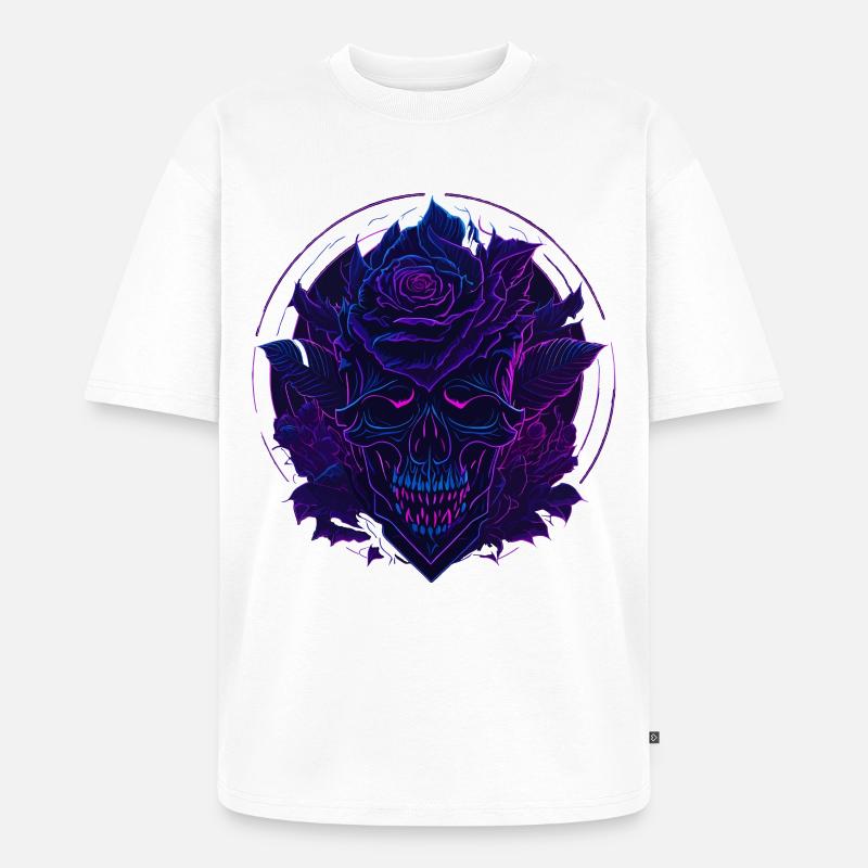 Neon Roses Skull EDM - T-shirt Premium bio oversize Unisexe - blanc