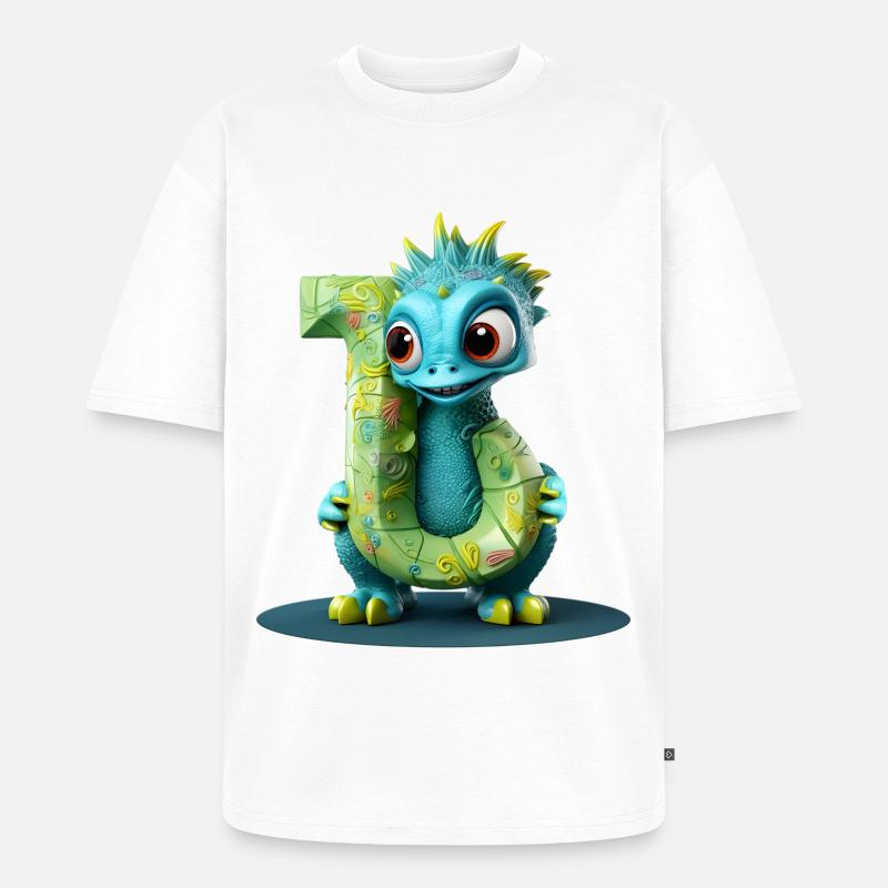 Blauer Drache mit Buchstabe J Alphabet - Unisex Premium Oversized Bio T-Shirt - Weiß