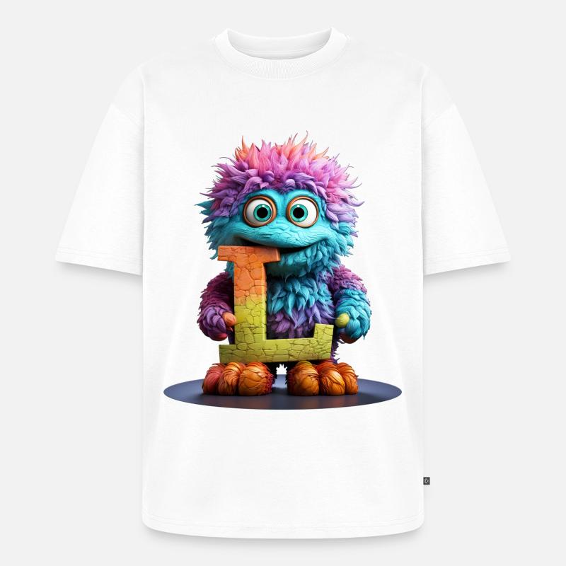 Regenbogenmonster mit Buchstabe L - Unisex Premium Oversized Bio T-Shirt - Weiß