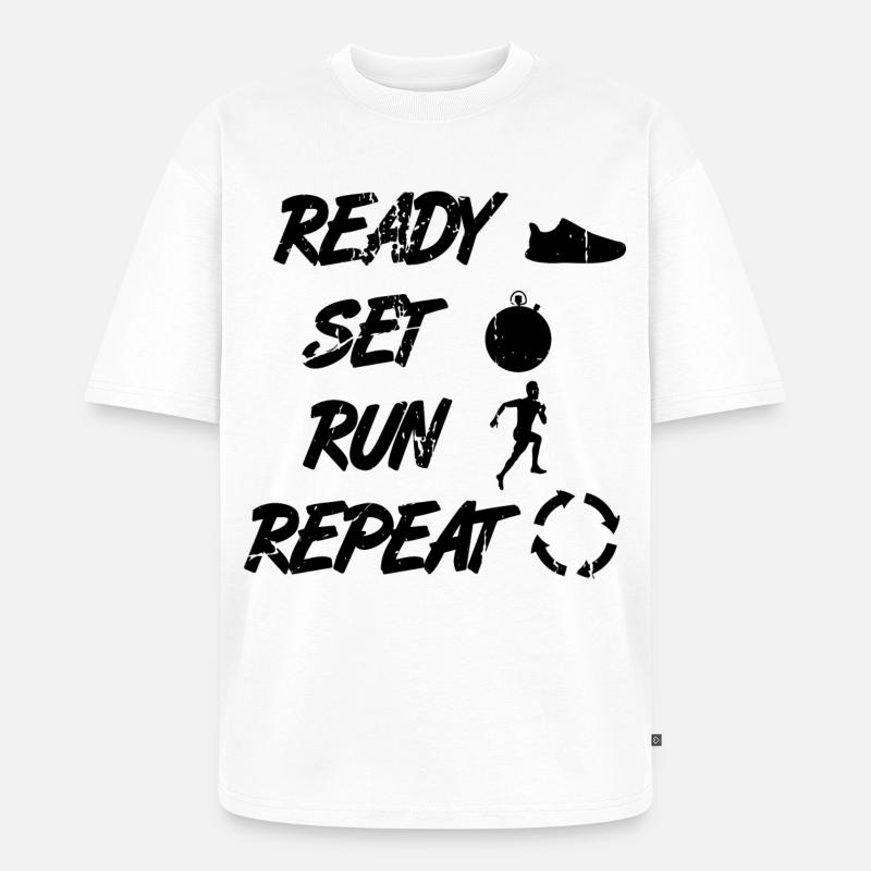 Lustige Läufer Routine - Unisex Premium Oversized Bio T-Shirt - Weiß