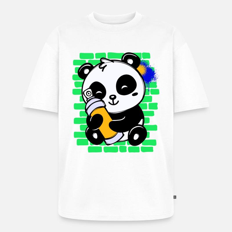 Graffiti Panda Zeichnen Illustration Spraydose - Unisex Premium Oversized Bio T-Shirt - Weiß