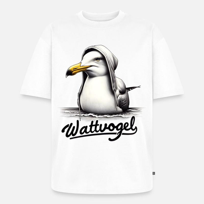 Wattvogel Coole Möwe mit Kapuze - Unisex Premium Oversized Bio T-Shirt - Weiß