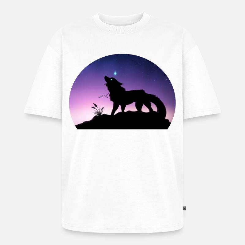 Die Reise eines Sternenwolfs - Silouhette Nocturne - Unisex Premium Oversized Bio T-Shirt - Weiß