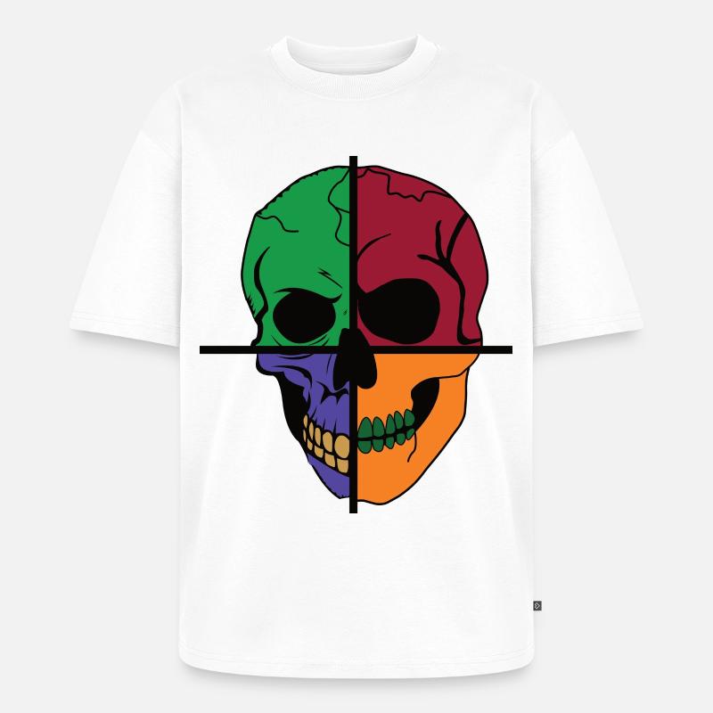 Vier geteilter Skelettschädel - Unisex Premium Oversized Bio T-Shirt - Weiß