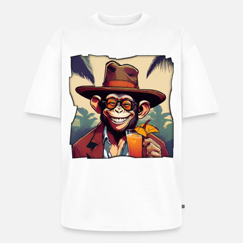 Affe mit Cocktail! - Unisex Premium Oversized Bio T-Shirt - Weiß