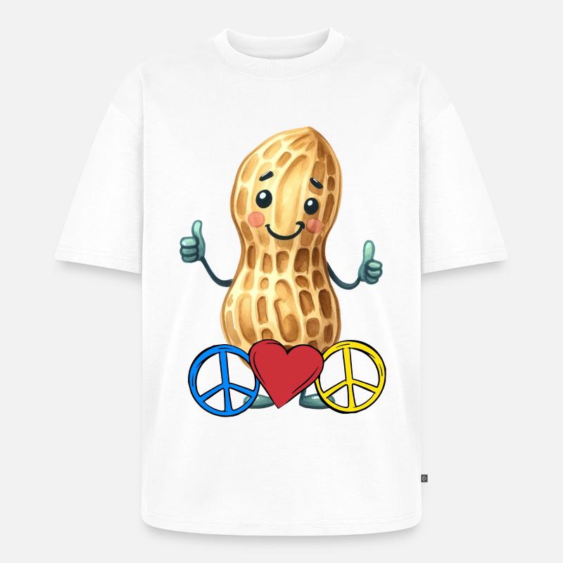 Erdnuss Peace Herz Frieden - Unisex Premium Oversized Bio T-Shirt - Weiß