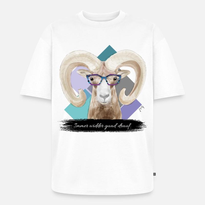 JvG Widder "Immer widder guad drauf." - Unisex Premium Oversized Bio T-Shirt - Weiß