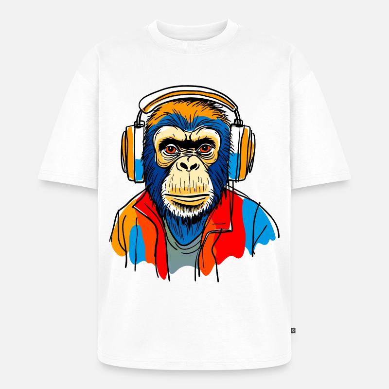 Monkey with headphones - Unisex Premium Oversized Organic T-Shirt - white