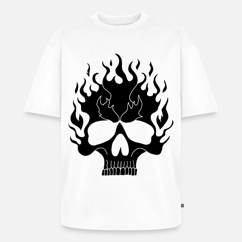 Schwarzer flammender Schädel - Unisex Premium Oversized Bio T-Shirt - Weiß