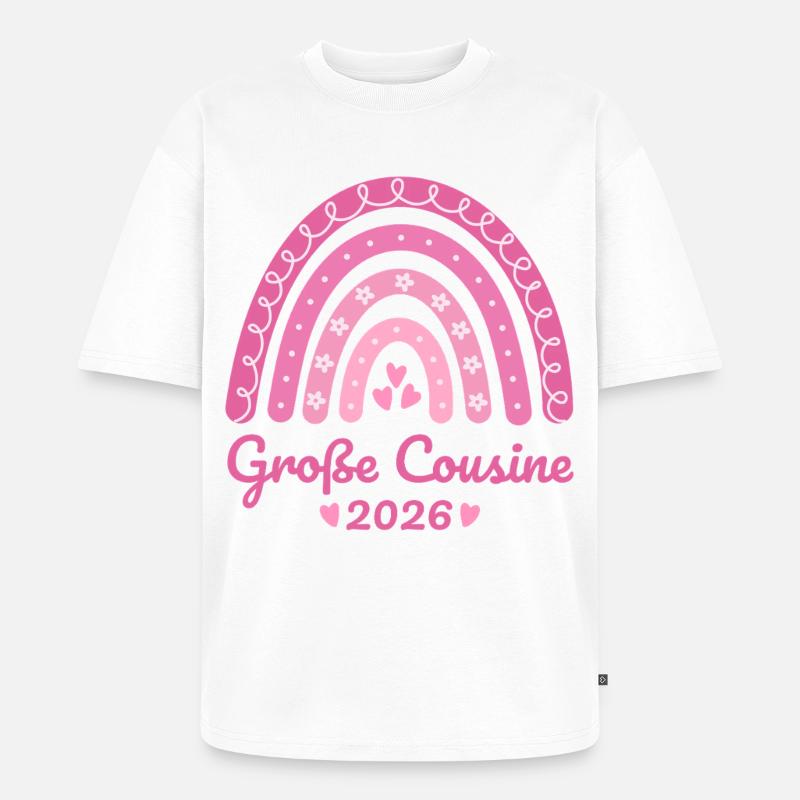Große Cousine 2026 Regenbogen - Unisex Premium Oversized Bio T-Shirt - Weiß