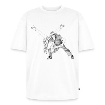 rock-n-roll - Unisex Premium Oversized Bio T-Shirt - Weiß - Vorne - Thijin (182cm) & Selfina (174cm)