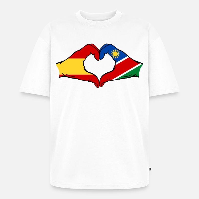 Spanien Namibia Flagge Hände Herzform - Unisex Premium Oversized Bio T-Shirt - Weiß