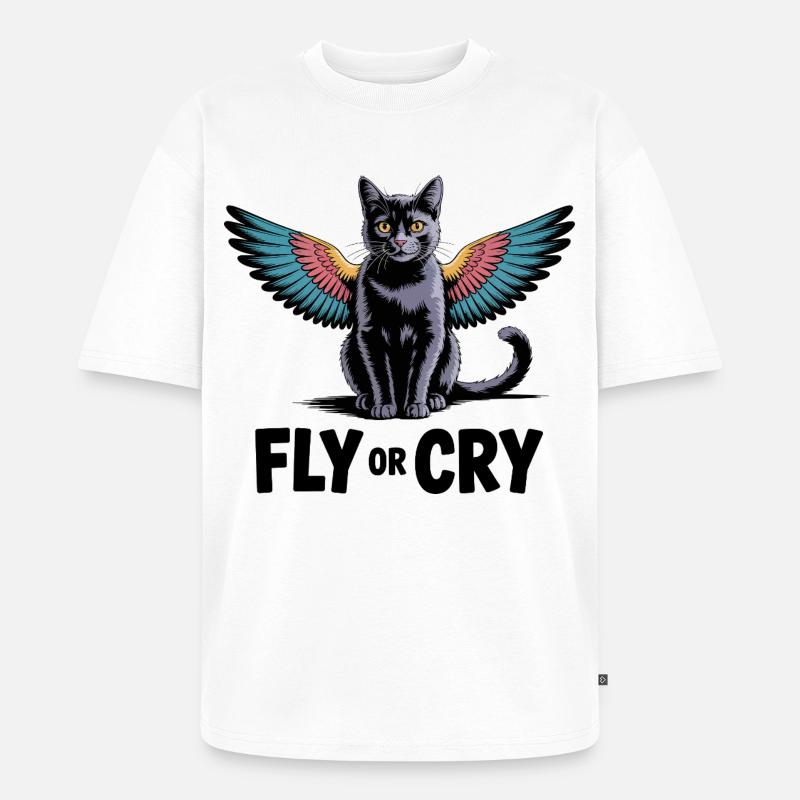 Fliege oder rufe Katze - Unisex Premium Oversized Bio T-Shirt - Weiß