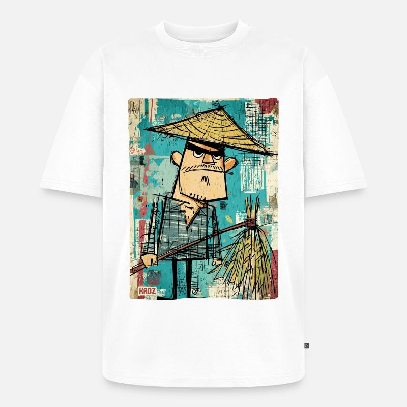 Graffiti Samurai mit Besen - Unisex Premium Oversized Bio T-Shirt - Weiß