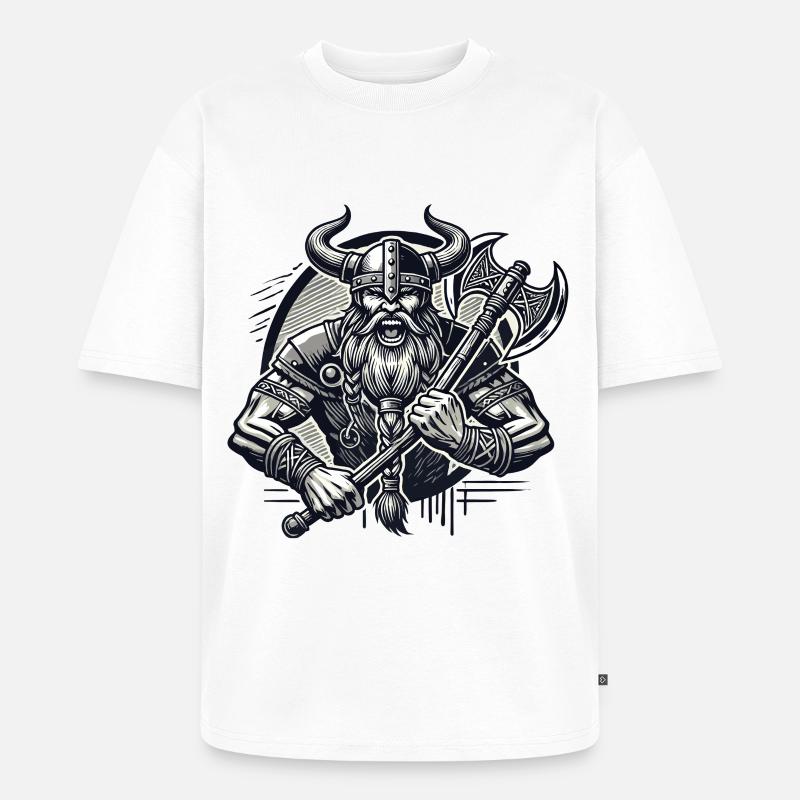 Krieger mit Axt und Hornhelm - Unisex Premium Oversized Bio T-Shirt - Weiß