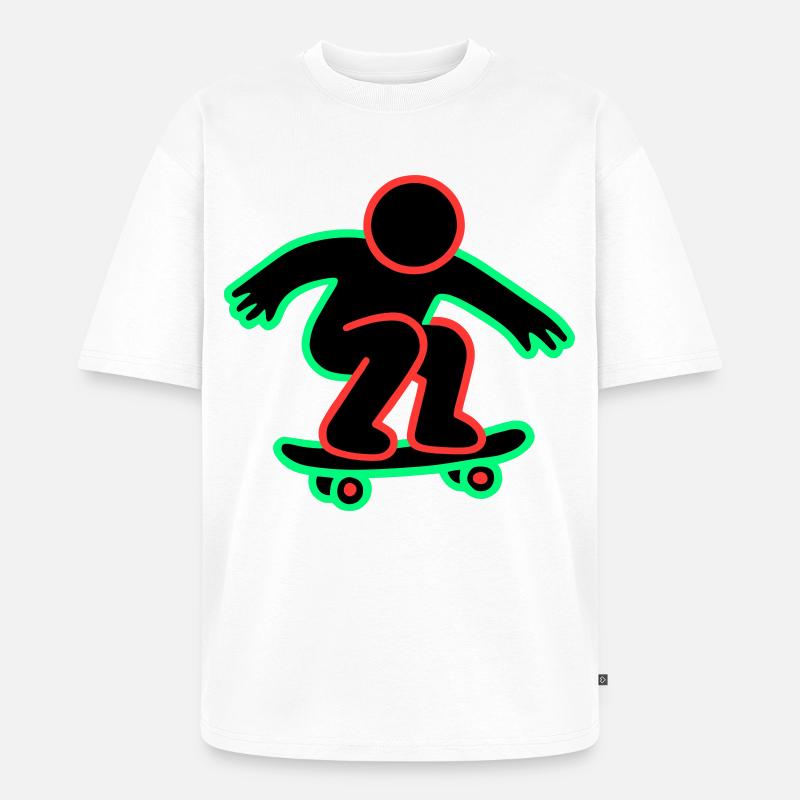 Neon Skateboarder Linienkunst - Unisex Premium Oversized Bio T-Shirt - Weiß