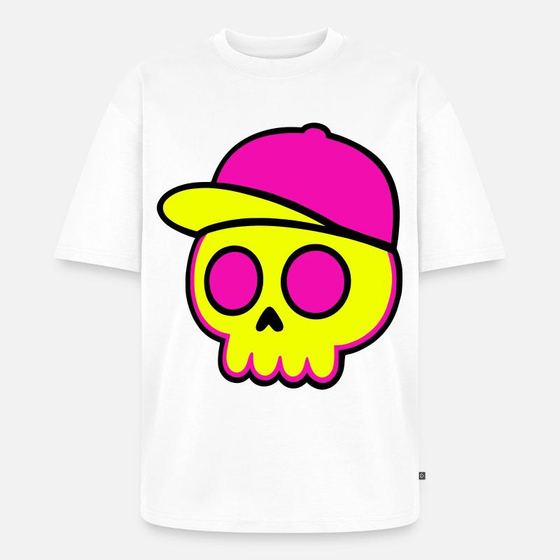Neon Skull Cap Design - Unisex Premium Oversized Bio T-Shirt - Weiß