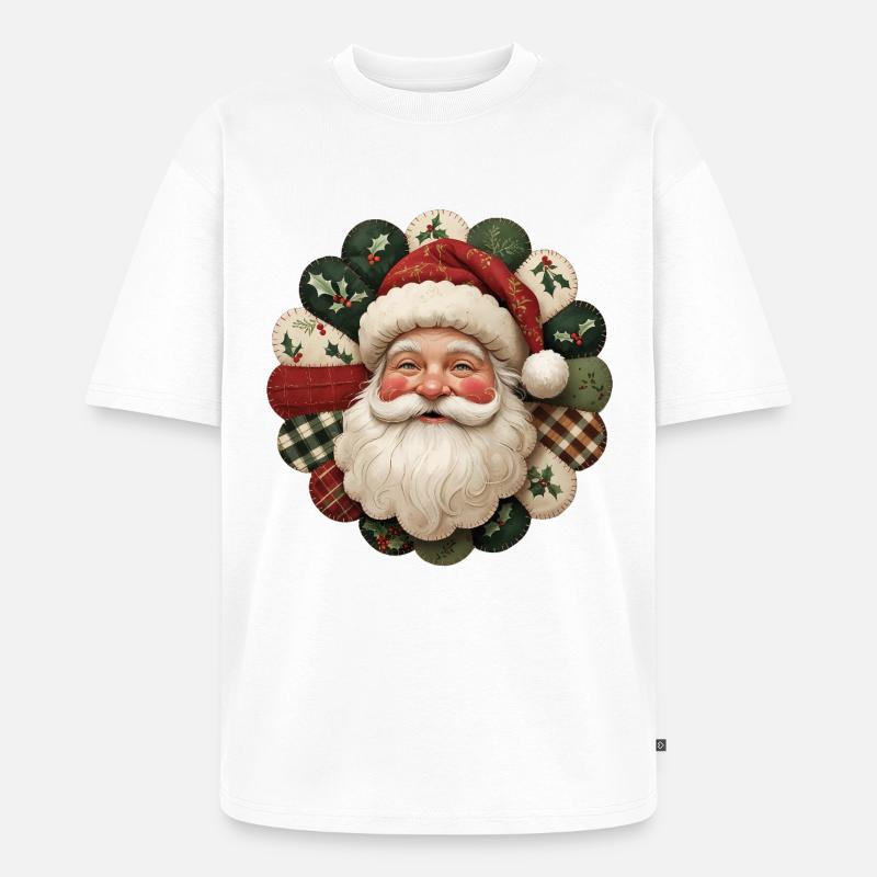 Patchwork Weihnachtsmann Motiv - Unisex Premium Oversized Bio T-Shirt - Weiß