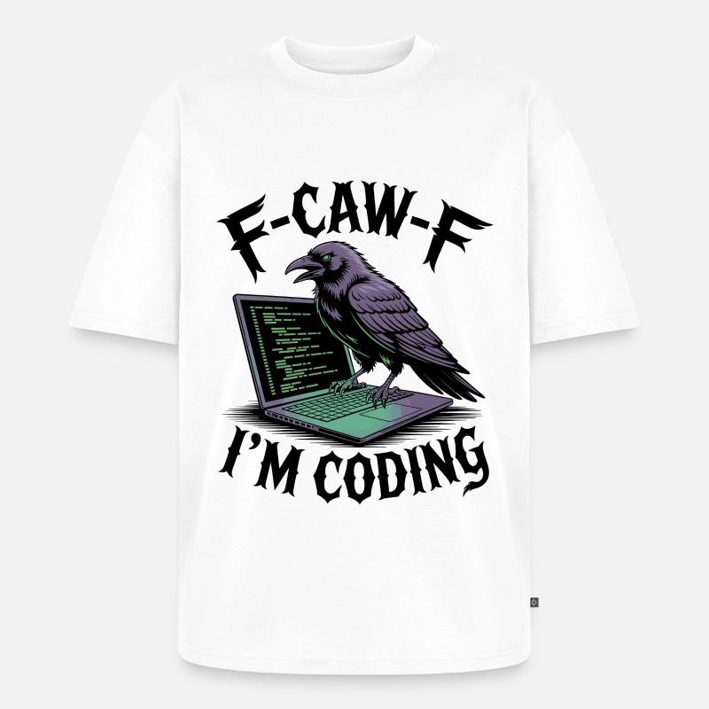 RabenCoder: Code Raven on the laptop - Unisex Premium Oversized Organic T-Shirt - white
