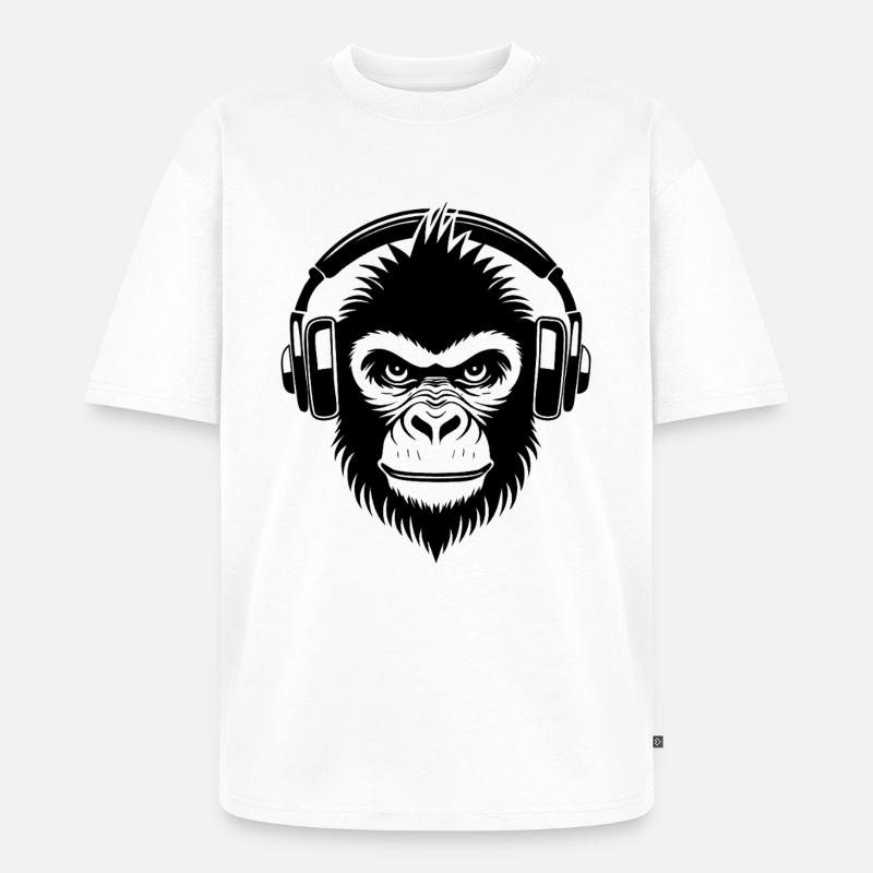 Frecher Comic-Affe mit Kopfhörern Shirt - Unisex Premium Oversized Bio T-Shirt - Weiß