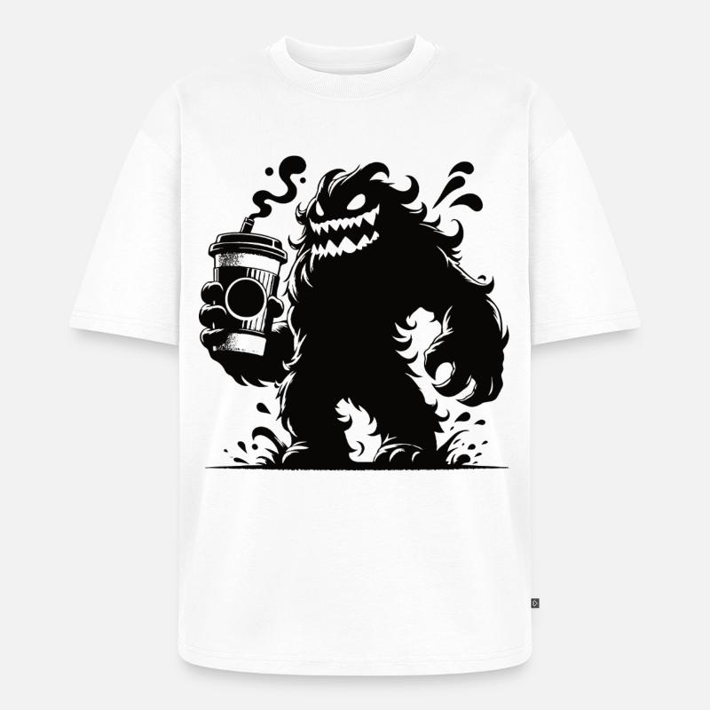 Lustiges Kaffeemonster Comic Design - Unisex Premium Oversized Bio T-Shirt - Weiß