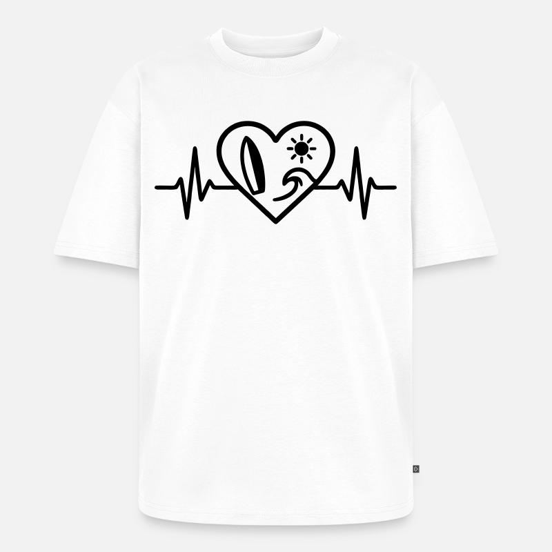 Surf Herz Welle Brett Sonne - Unisex Premium Oversized Bio T-Shirt - Weiß