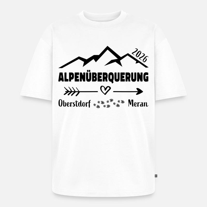 Alpenüberquerung E5 2026 Oberstdorf Meran - Unisex Premium Oversized Bio T-Shirt - Weiß