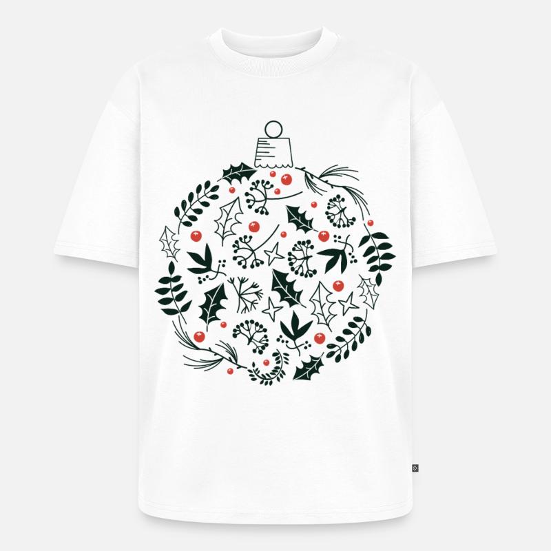 Weihnachtskugel mit Stechpalme und Vogelbeerblättern - Unisex Premium Oversized Bio T-Shirt - Weiß