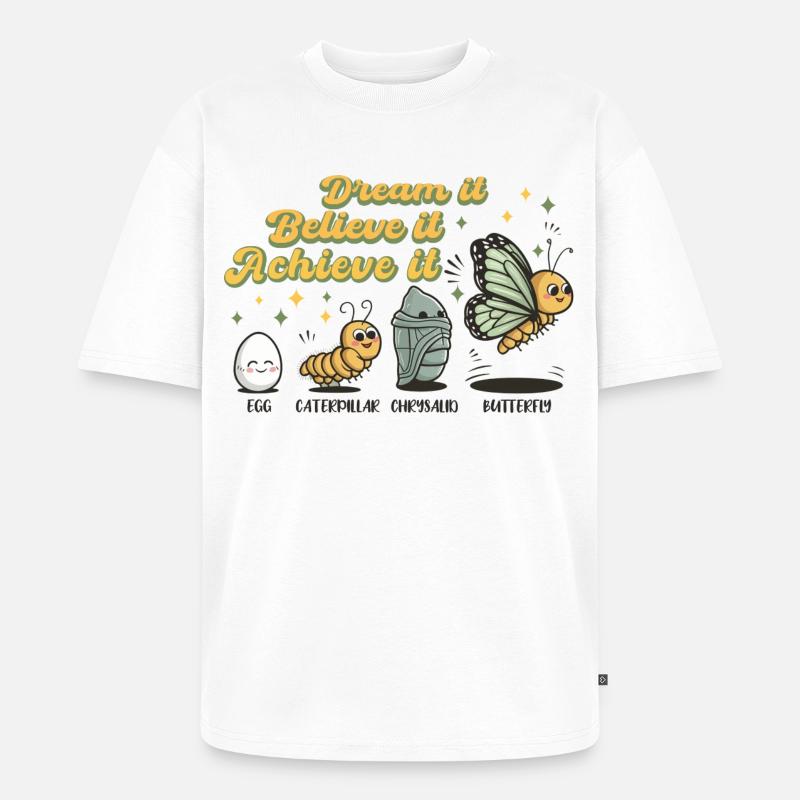 Chenille Butterfly School Evolution Gift - Unisex Premium Oversized Organic T-Shirt - white