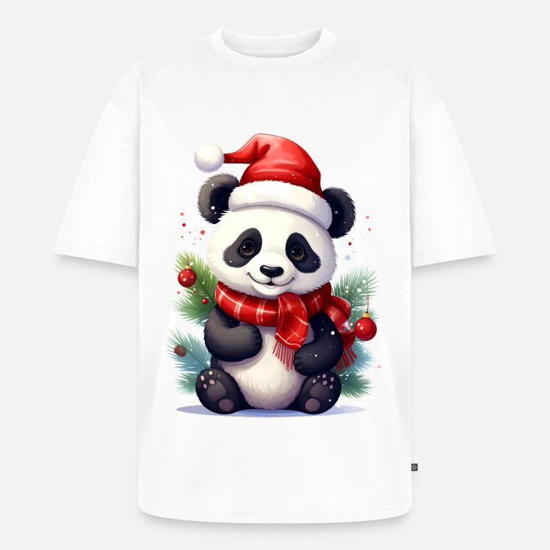 Mignon panda de Noël avec écharpe - T-shirt Premium bio oversize Unisexe - blanc