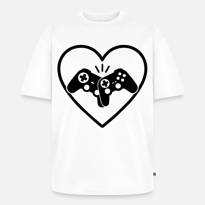 Gamecontroller Herz Gamer Liebe Geschenk - Unisex Premium Oversized Bio T-Shirt - Weiß