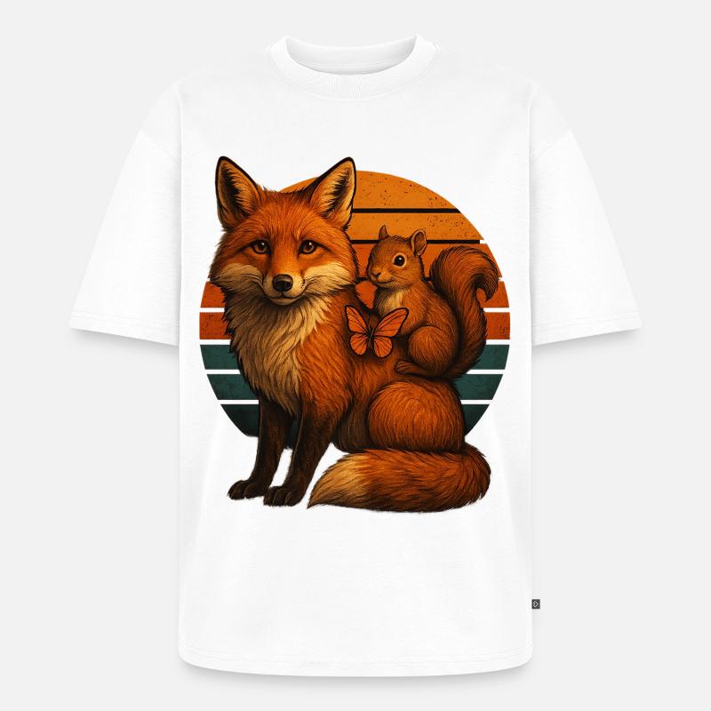 Fuchs Eichhörnchen Retro Tierfreunde - Unisex Premium Oversized Bio T-Shirt - Weiß