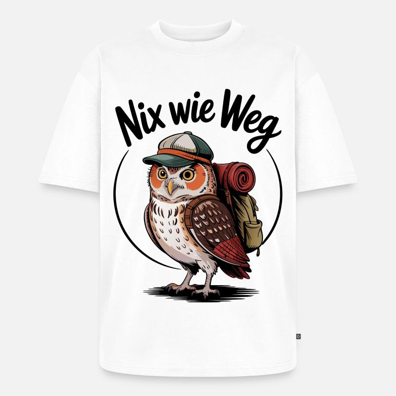 Waldwanderer Eule mit Rucksack - Unisex Premium Oversized Bio T-Shirt - Weiß