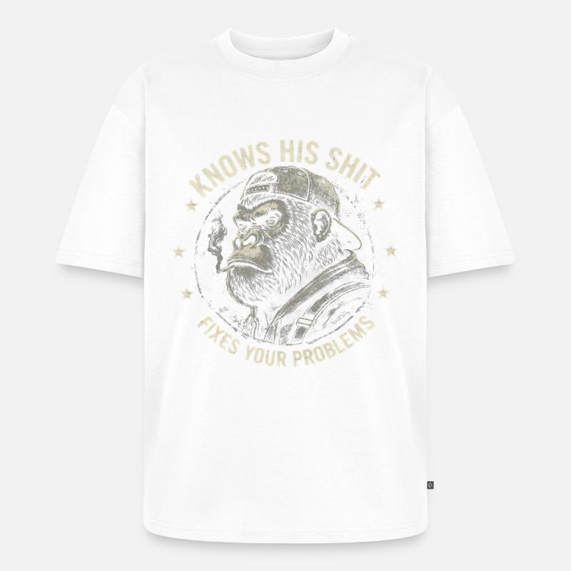 Gorilla Fixer: Problem-Solver Attitude - Unisex Premium Oversized Organic T-Shirt - white