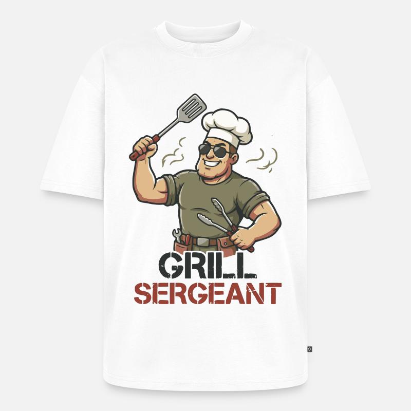 Grill Sergeant Lustiger BBQ Grillchef - Unisex Premium Oversized Bio T-Shirt - Weiß