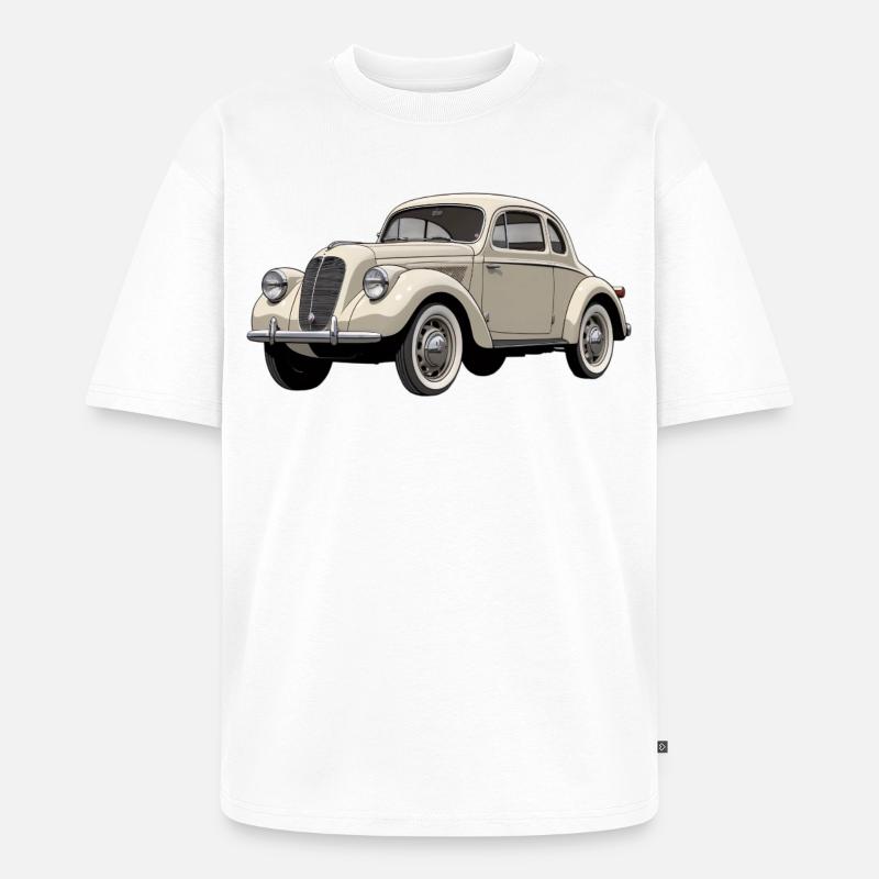 Beige Oldtimer Coupé Artwork - Unisex Premium Oversized Bio T-Shirt - Weiß