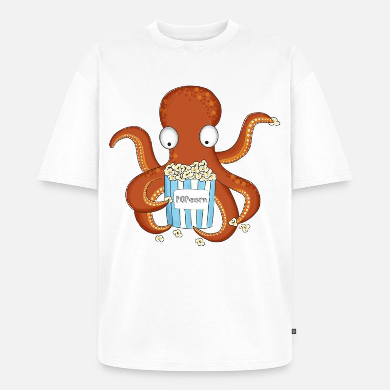 Popcorn Krake - Unisex Premium Oversized Bio T-Shirt - Weiß