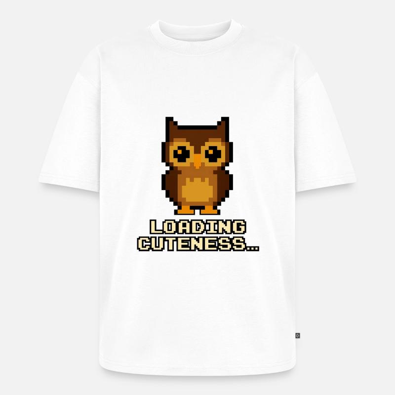 Pixel Eulen Loading Cuteness - Unisex Premium Oversized Bio T-Shirt - Weiß