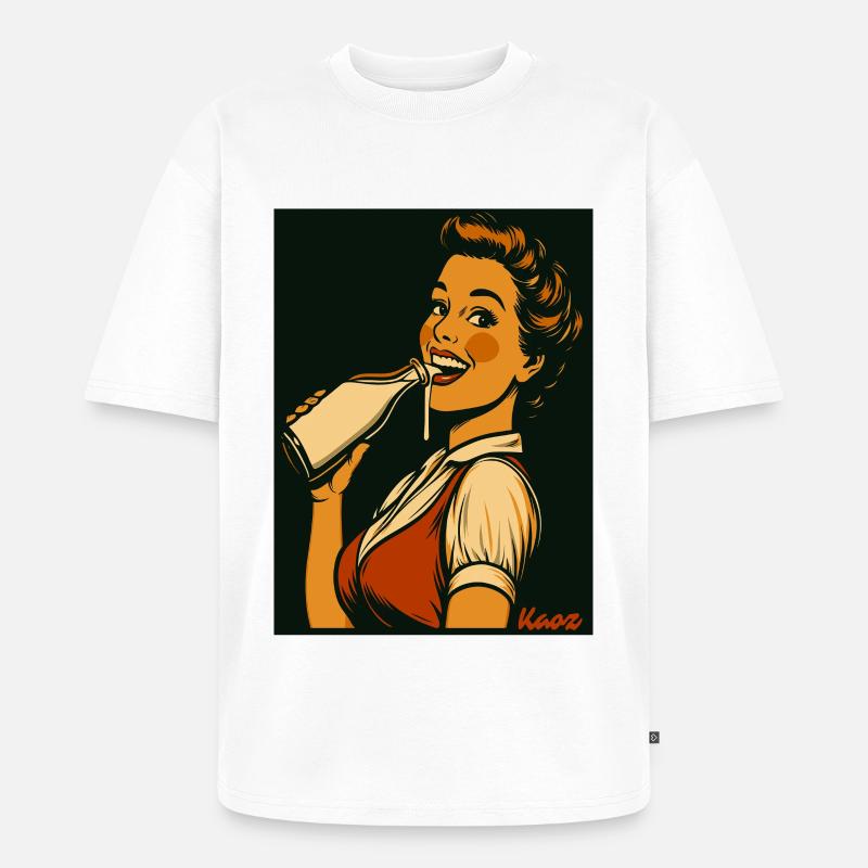 Retro Dame mit Milch Getränk - Unisex Premium Oversized Bio T-Shirt - Weiß