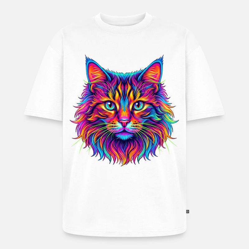 Neon Katzenkopf Farbexplosion - Unisex Premium Oversized Bio T-Shirt - Weiß