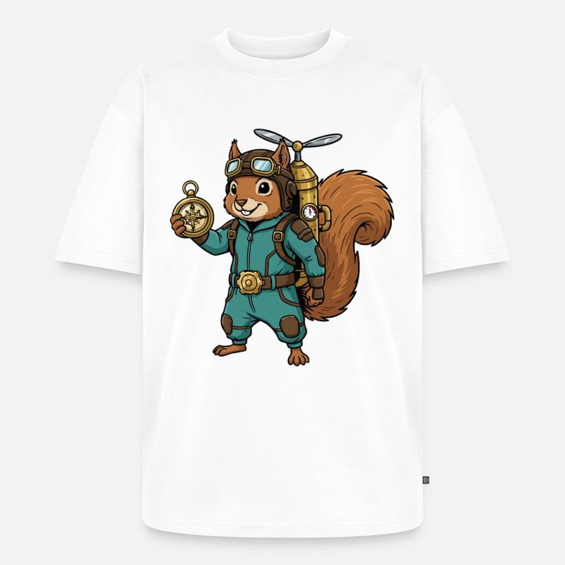 Squirrel Steampunk Aviator Jetpack-Kompass - Unisex Premium Oversized Bio T-Shirt - Weiß