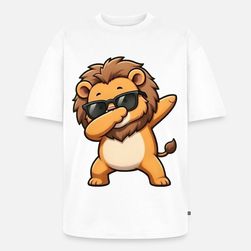 Dabbing Löwe - Unisex Premium Oversized Bio T-Shirt - Weiß