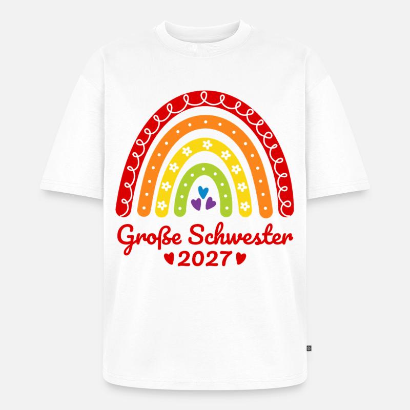 Große Schwester 2027 Boho Regenbogen bunt - Unisex Premium Oversized Bio T-Shirt - Weiß