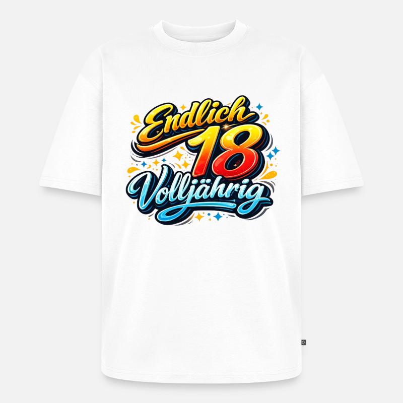 Endlich 18 Volljährig Neon Script - Unisex Premium Oversized Bio T-Shirt - Weiß