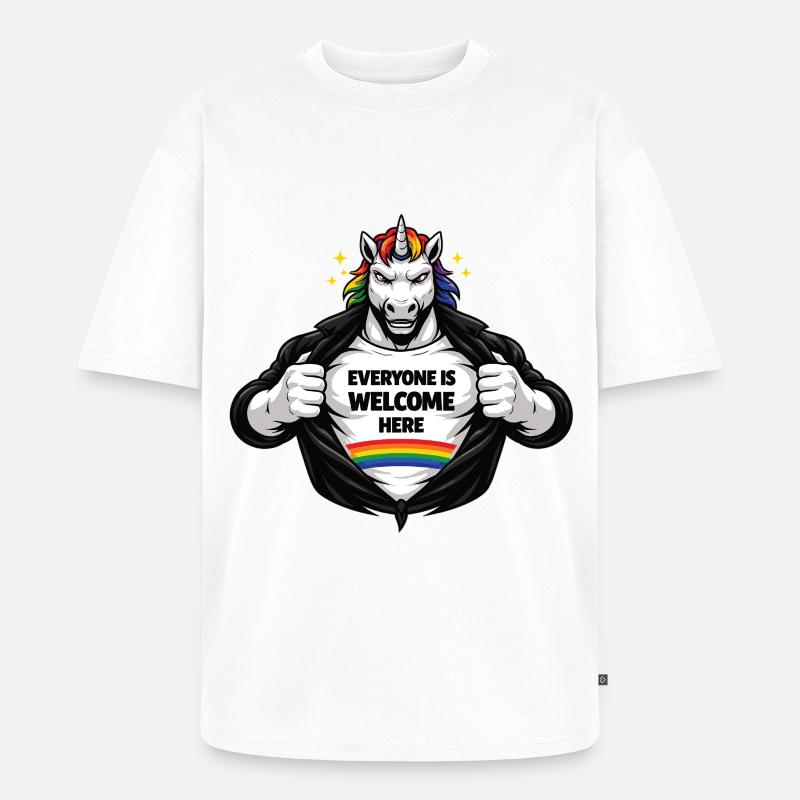 Design de déclaration arc-en-ciel Diversité & Respect - T-shirt Premium bio oversize Unisexe - blanc