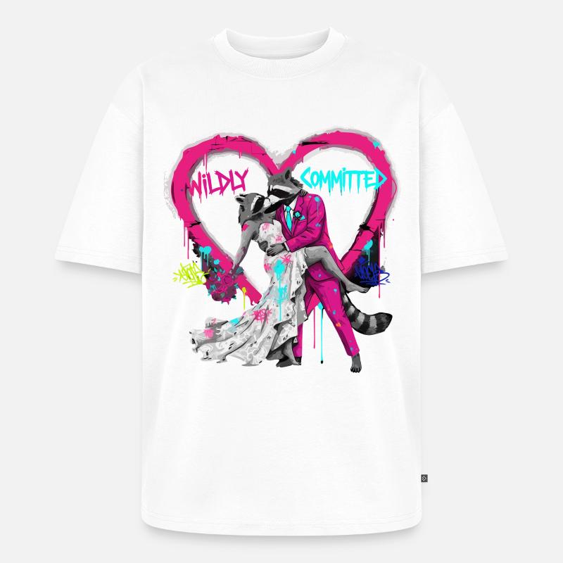 Wildly Committed Waschbär Hochzeit - Unisex Premium Oversized Bio T-Shirt - Weiß