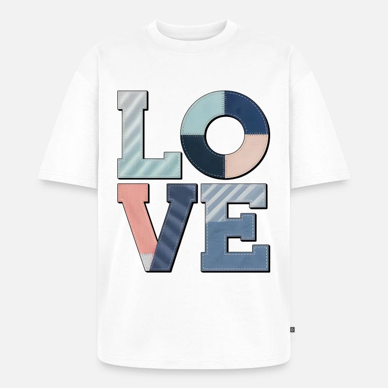 Love Design Geschenkidee Bunter Stoff Look - Unisex Premium Oversized Bio T-Shirt - Weiß
