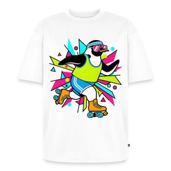 Heavy Metal Rocker Pinguin Gitarre Rock Musik - Unisex Premium Oversized Bio T-Shirt - Weiß - Vorne - Thijin (182cm) & Selfina (174cm)